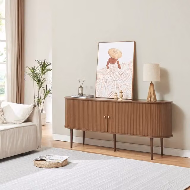 Mobile Contenitore Mapia en.casa con Ante Scorrevoli, Credenza Bassa Madia Effetto Noce, L: 166 cm, P: 40 cm, H: 70 cm