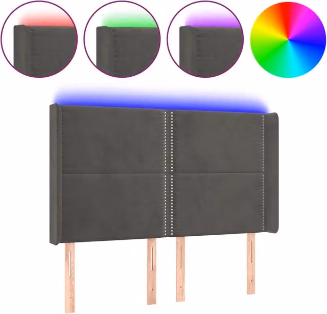Testiera con illuminazione LED e porta USB in velluto grigio scuro DESIGN IN L/P/H: 147 x 16 x 118/128 cm