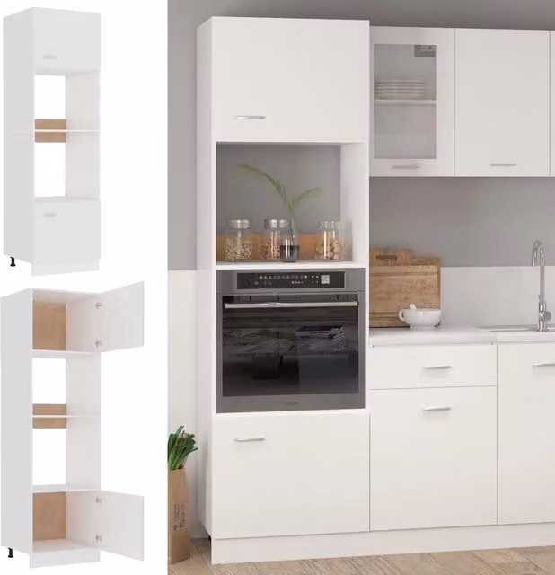 Pensile da cucina | Armadio per Microonde ¡°Lyon¡± Bianco 60x57x207 cm