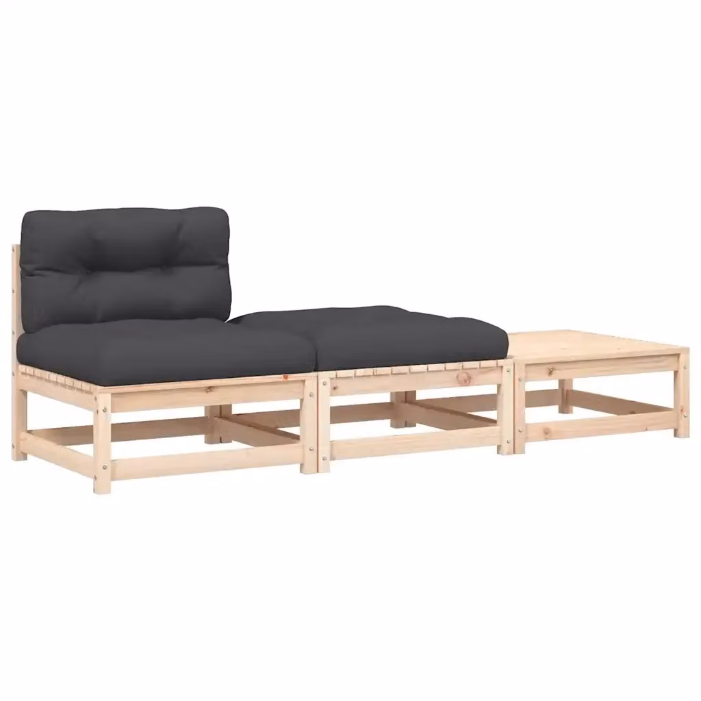 Divano da giardino Design Mania in legno di pino con cuscini e poggiapiedi coordinato, colore grigio antracite, L: 210 cm, P: 70 cm, H: 67 cm – 2