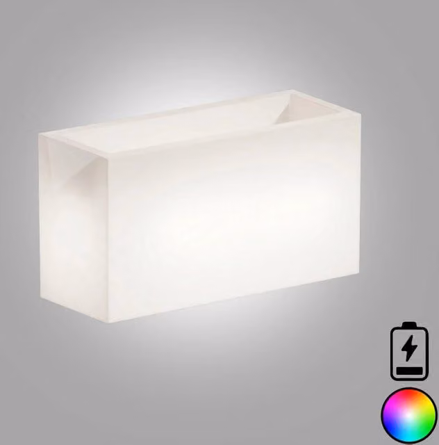 Vaso Fioriera luminosa moderna di design 80x35 H50 in polimero resistente con LED multicolor con bateria per interno ed esterno - Made in Italy