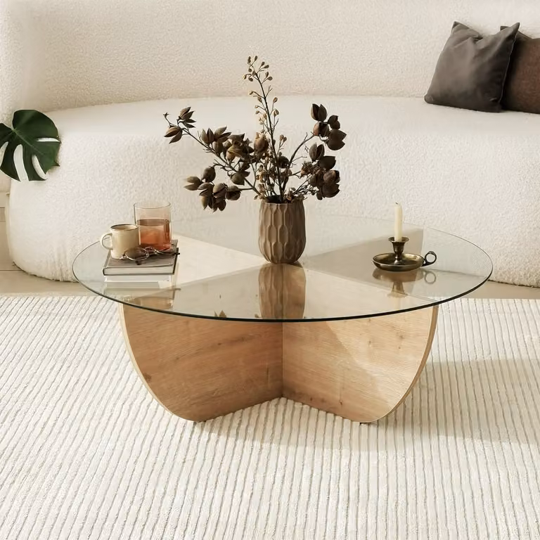 Skye Decor, Lily - Sapphire Oak, tavolini, rovere zaffiro, vetro, 90 x 30 x 90 cm