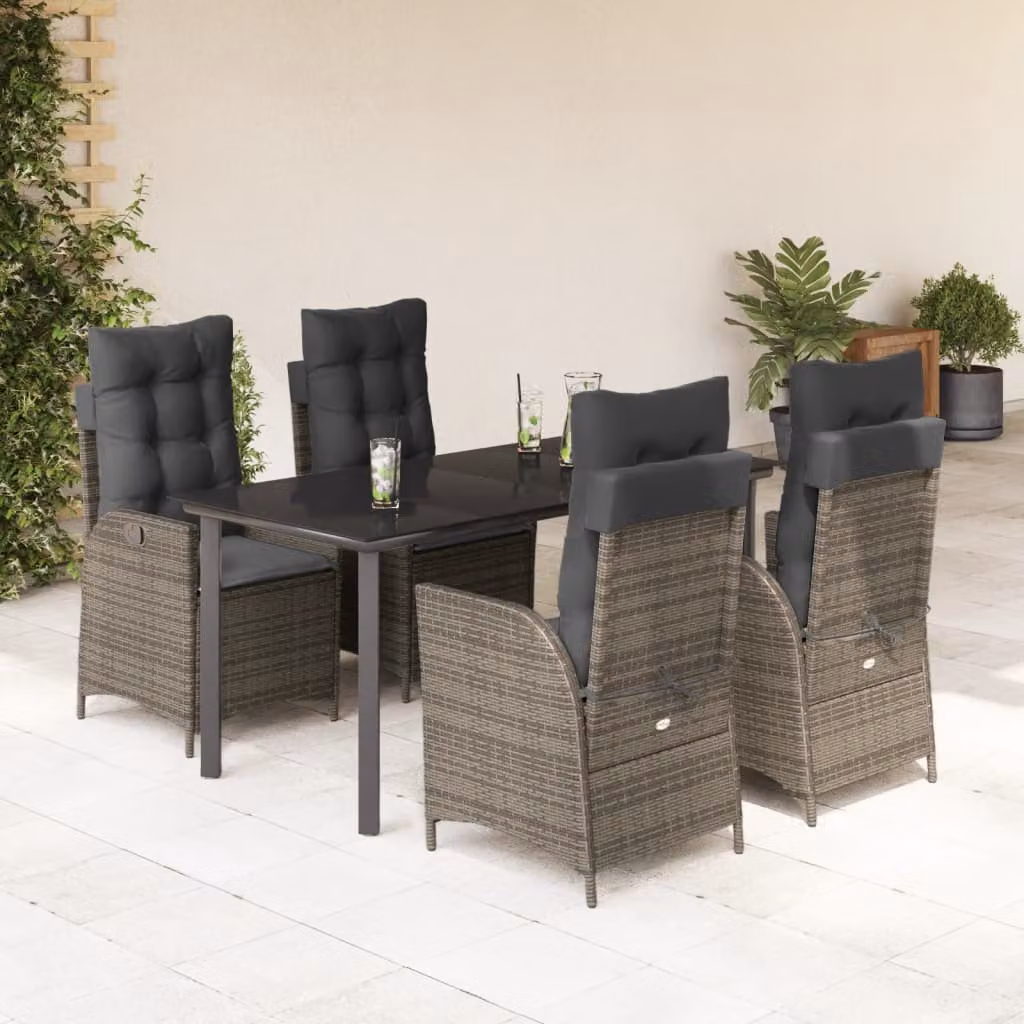 vidaXL Set da Pranzo da Giardino 5 pz in Polyrattan e Vetro Grigio e Nero