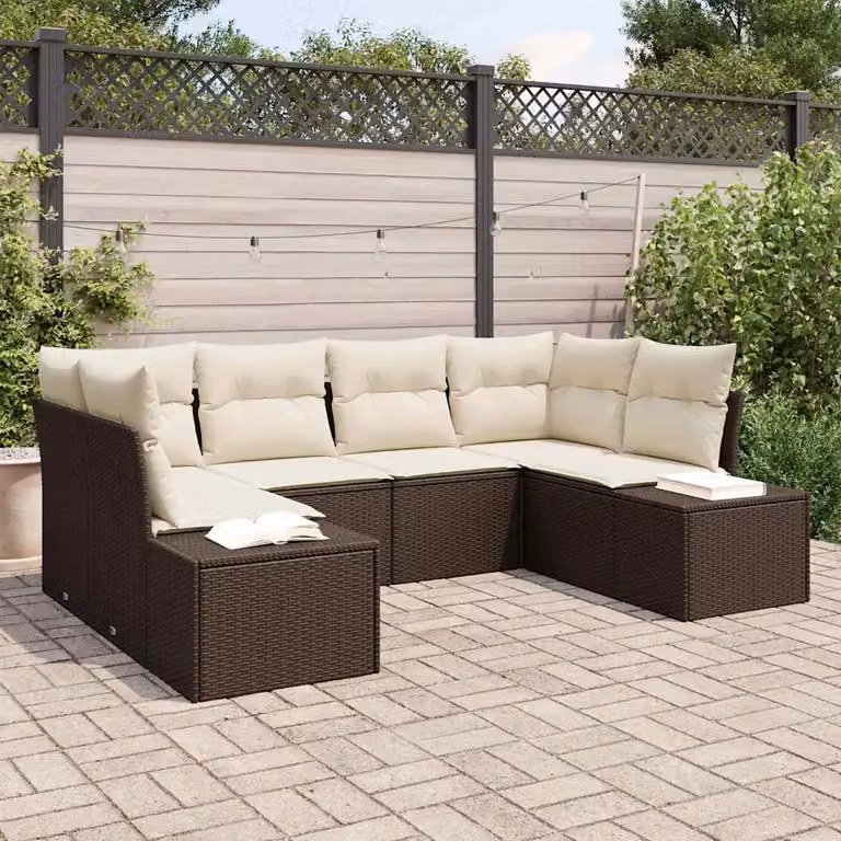 Set Divano da Giardino a L vidaXL 6 posti in Rattan con Cuscini Marrone e Beige