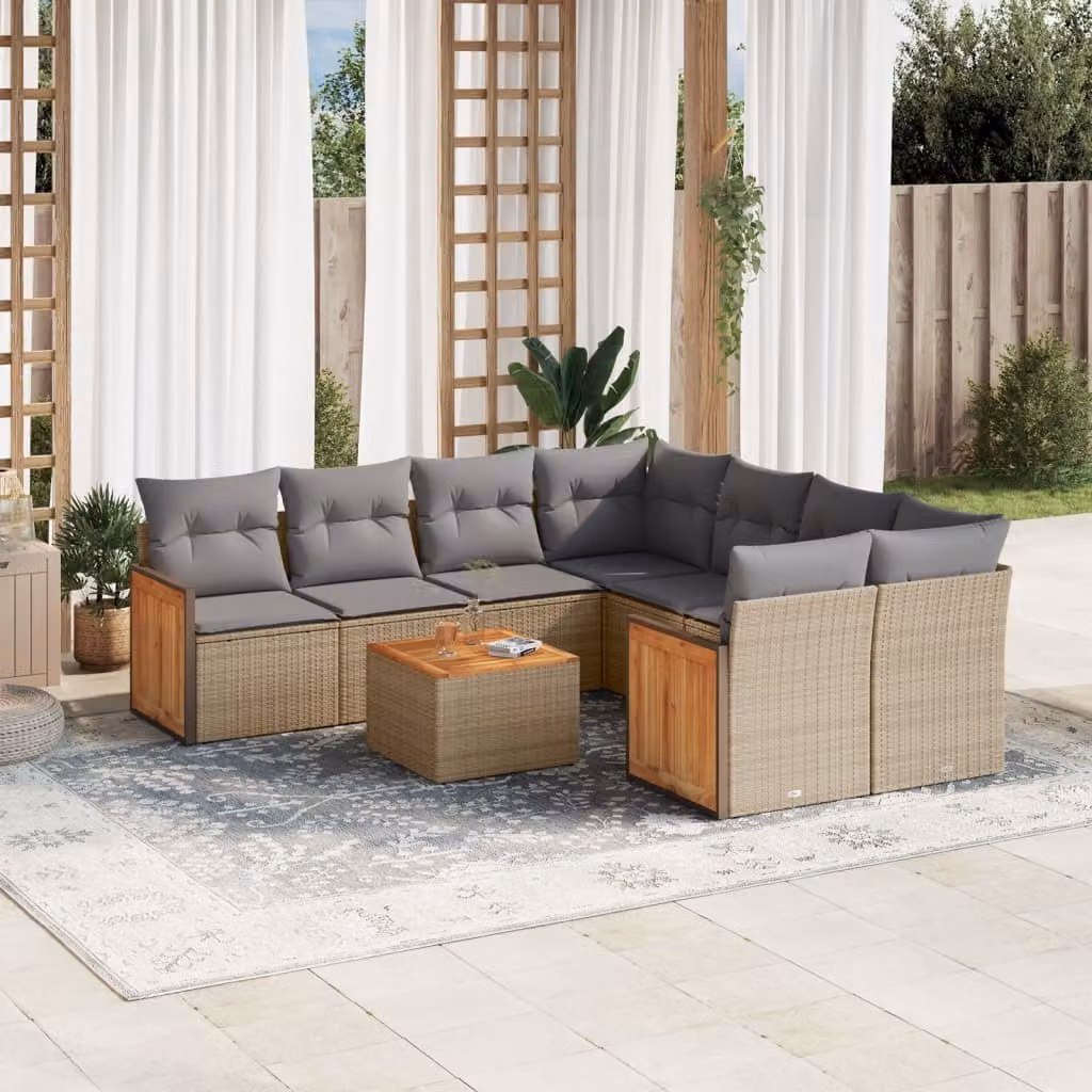 Maison Exclusive - Set da giardino 9 pezzi con cuscini in polyrattan beige