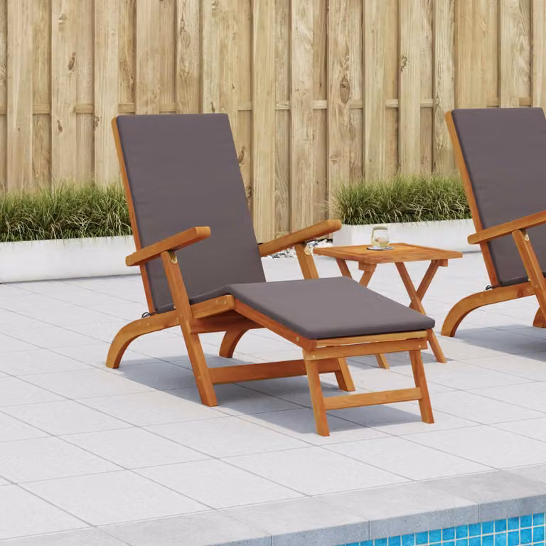 vidaXL Lettino prendisole reclinabile e pieghevole in legno di acacia con poggiatesta regolabile e braccioli, L/P/H: 146 x 55 x 91 cm