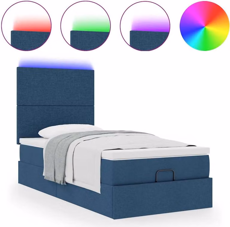 Struttura Letto Pouf con Materasso Blu 90x190 cm in Tessuto