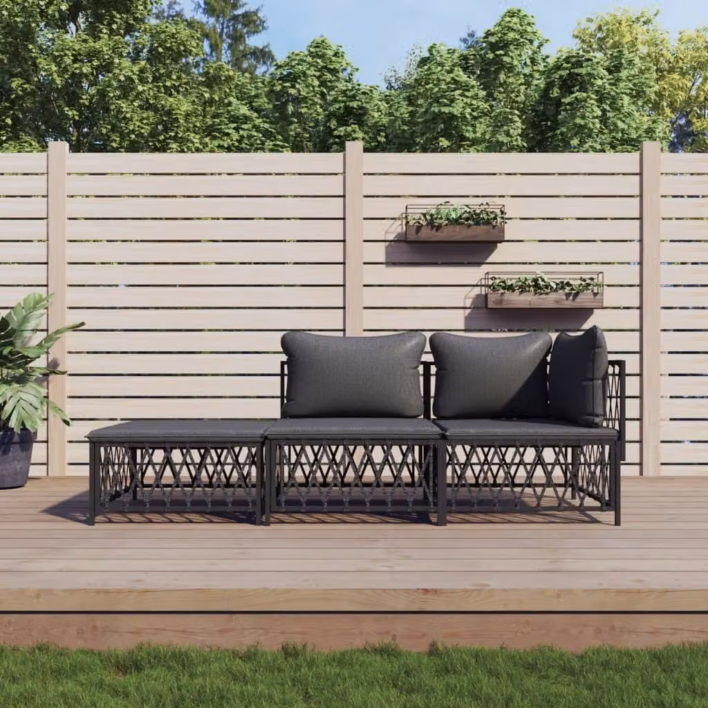 The Living Store Set da giardino 3 pezzi con cuscini in acciaio antracite
