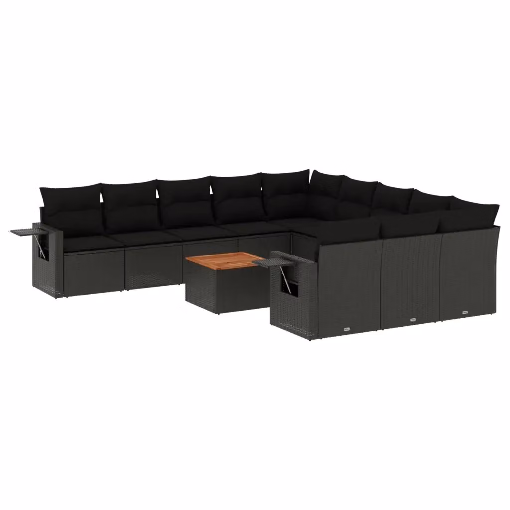 Set di Divani da Giardino vidaXL a Forma di U in Polyrattan Nero con Cuscini e Tavolino da Esterno – 2