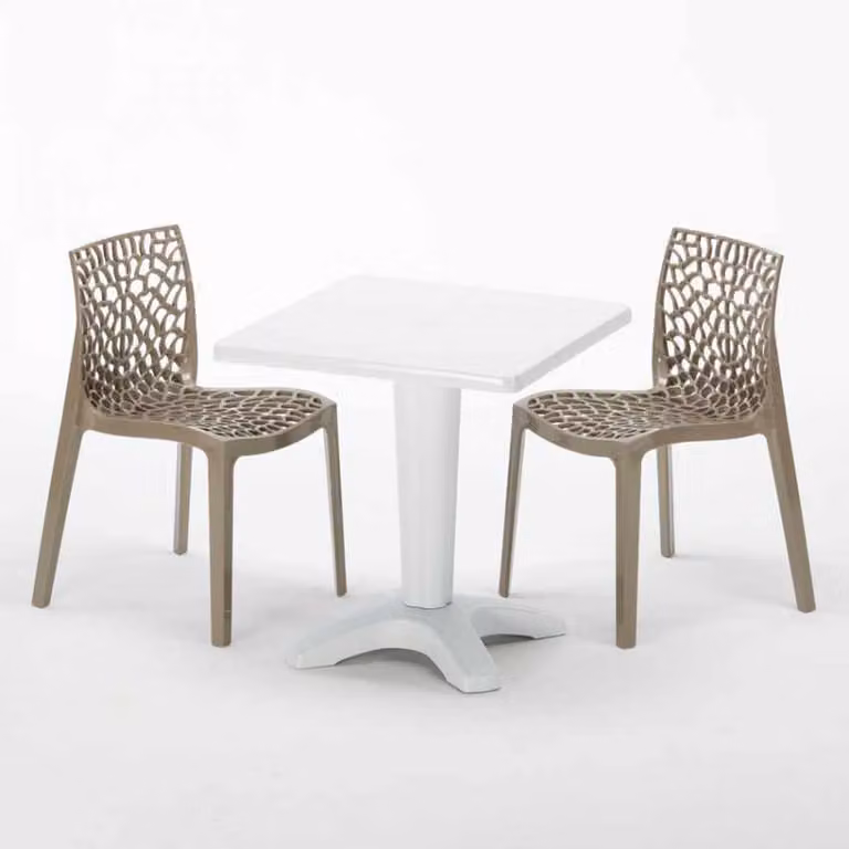Tavolo quadrato bianco e 2 sedie in polipropilene colorato per interni Grand Soleil Gruvyer Patio - Beige Jute