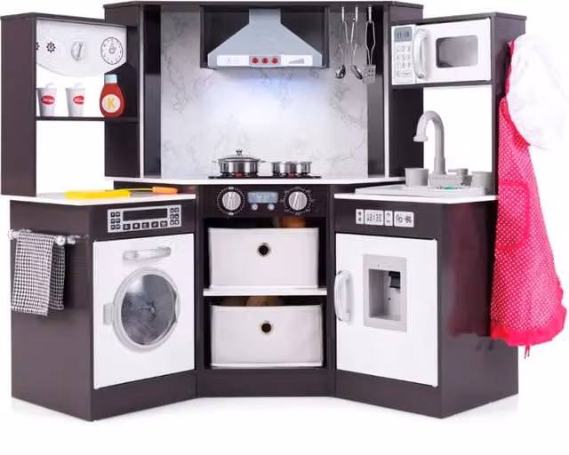 Cucina giocattolo angolare in legno HELLOSHOP26 colore caffè con luci e suoni L/P/H: 102 x 51 x 85 cm