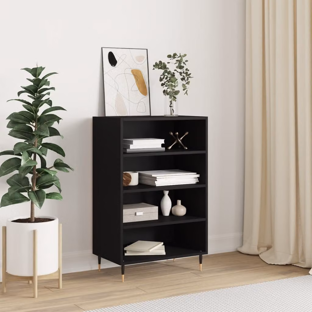 Credenza moderna vidaXL in legno e metallo nera, L: 57 cm, P: 35 cm, H: 90 cm