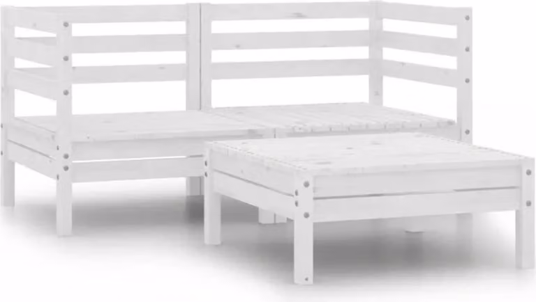 The Living Store Set da giardino 3 pezzi in pino massiccio bianco
