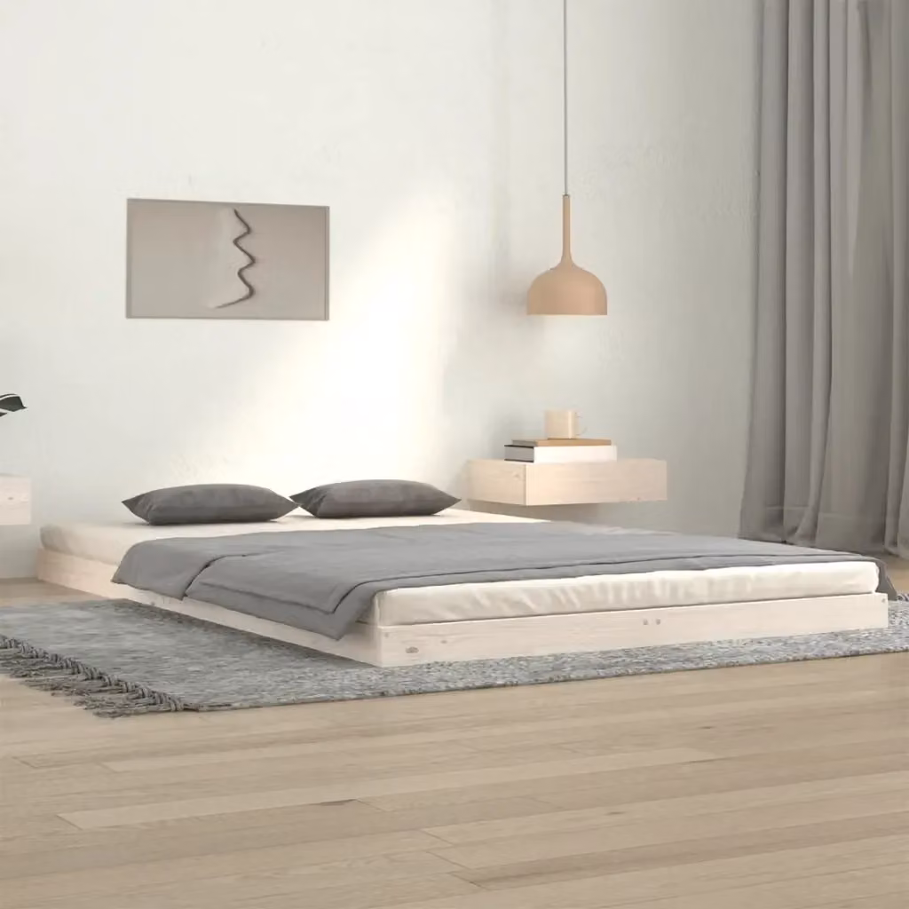 Letto matrimoniale in legno massello di pino bianco laccato con doghe fisse L/P/H: 200 x 120 x 33 cm – 2