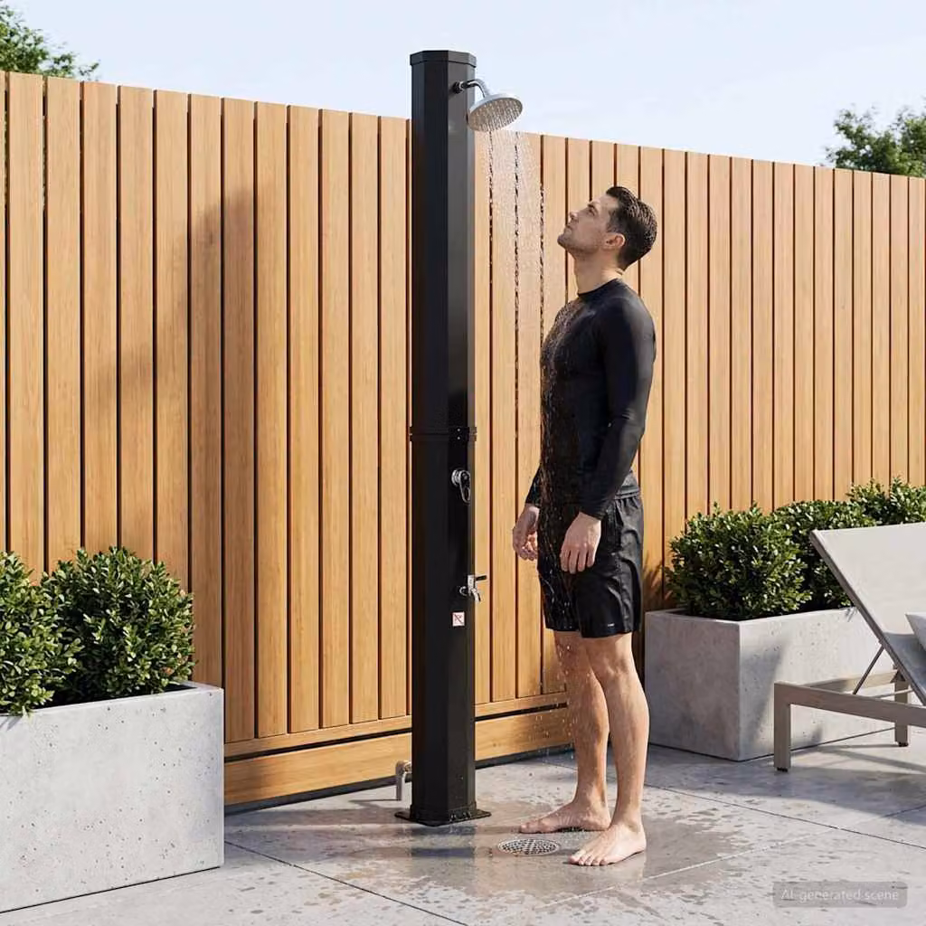 Doccia solare vidaXL con testa doccia e rubinetto, Nero, 40 l