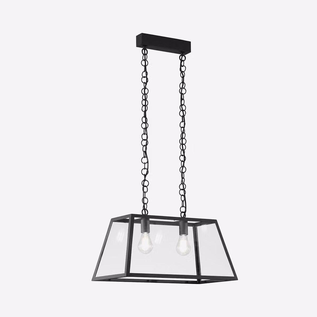 Lampada a sospensione LEXINGTON, realizzata in metallo nero e vetro, con due luci