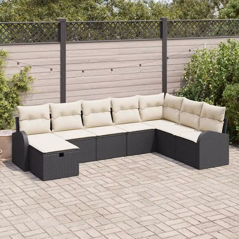 Set Divano da Giardino Moderno vidaXL in Polyrattan Nero con Cuscini 8 Pezzi