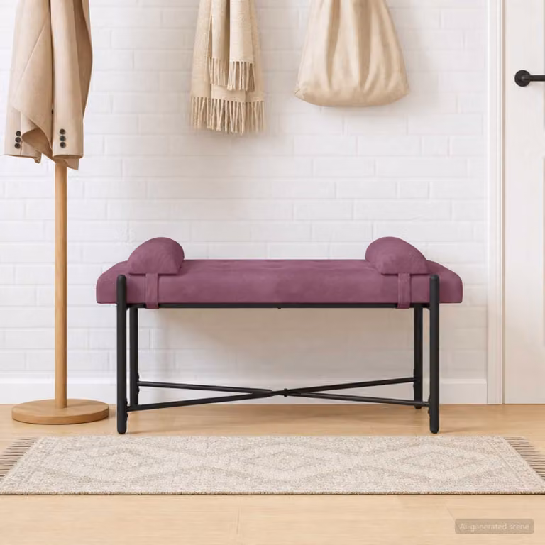 Panchina vidaXL in velluto viola con bottoni e cuscini, L 110 x P 40 x H 46 cm