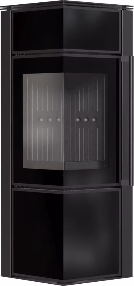 Stufa in acciaio KRATKI TORA/S 8 kW Ø 150 Pannello in vetro nero rivestimento nero
