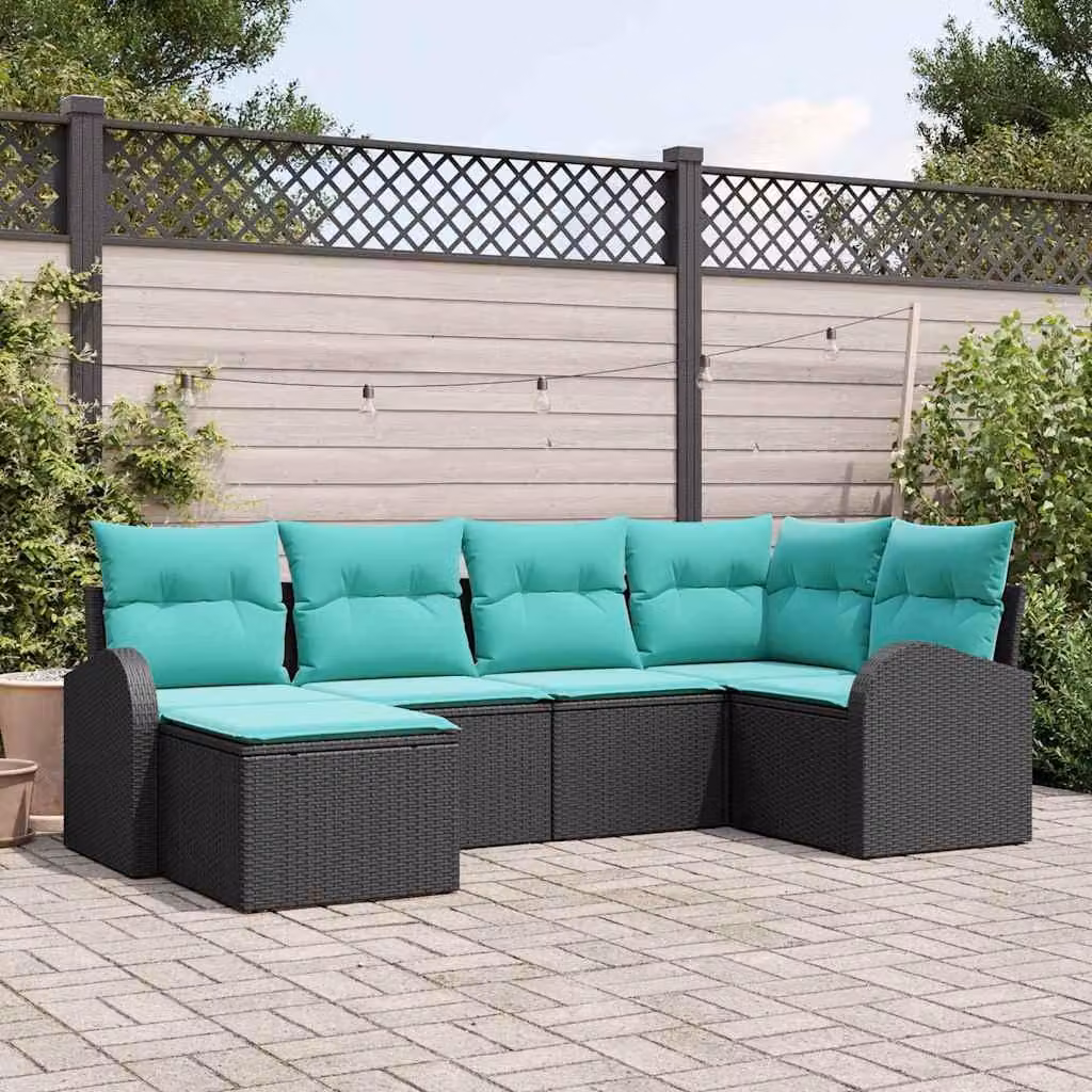 Maison Exclusive - Set di divani da esterno, 6 pezzi, in rattan sintetico nero e turchese