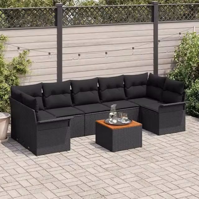 Set Divano da Giardino 8 pz Nero polyrattan 3347296