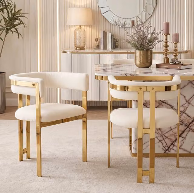 Lotto di 2 sedie da sala da pranzo 73,51 x 59,51 x 42,01 cm beige e oro