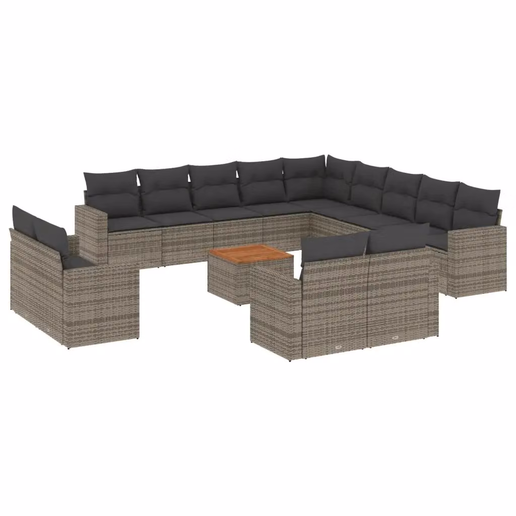 vidaXL Set Divani da Giardino a L in Polyrattan Grigio con Cuscini e Tavolino da Esterno – 2