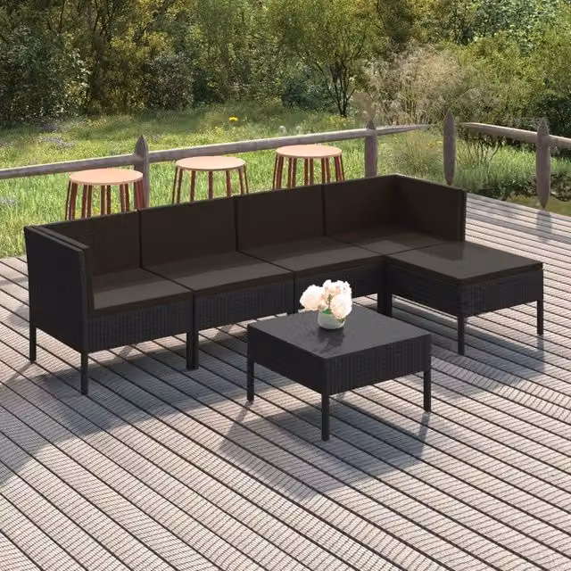 Set Divani da Giardino 6 pz con Cuscini in Polyrattan Nero 3094385