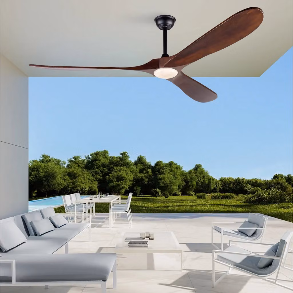 Ventilatore da soffitto con luce LED dimmerabile e telecomando in legno marrone e nero, diametro 177.8 cm – 2