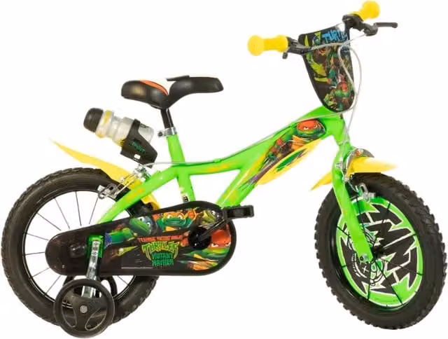 Bicicletta per bambini Dino Bikes Tartarughe Ninja 14 pollici in metallo verde e nera – 1