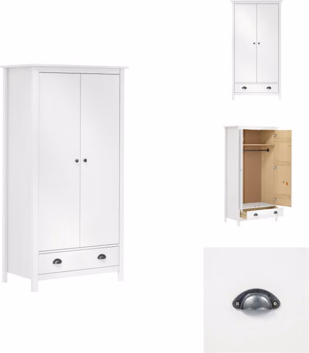 vidaXL Armadio a 2 ante Hill White 89x50x170 cm in legno di pino - Armadi