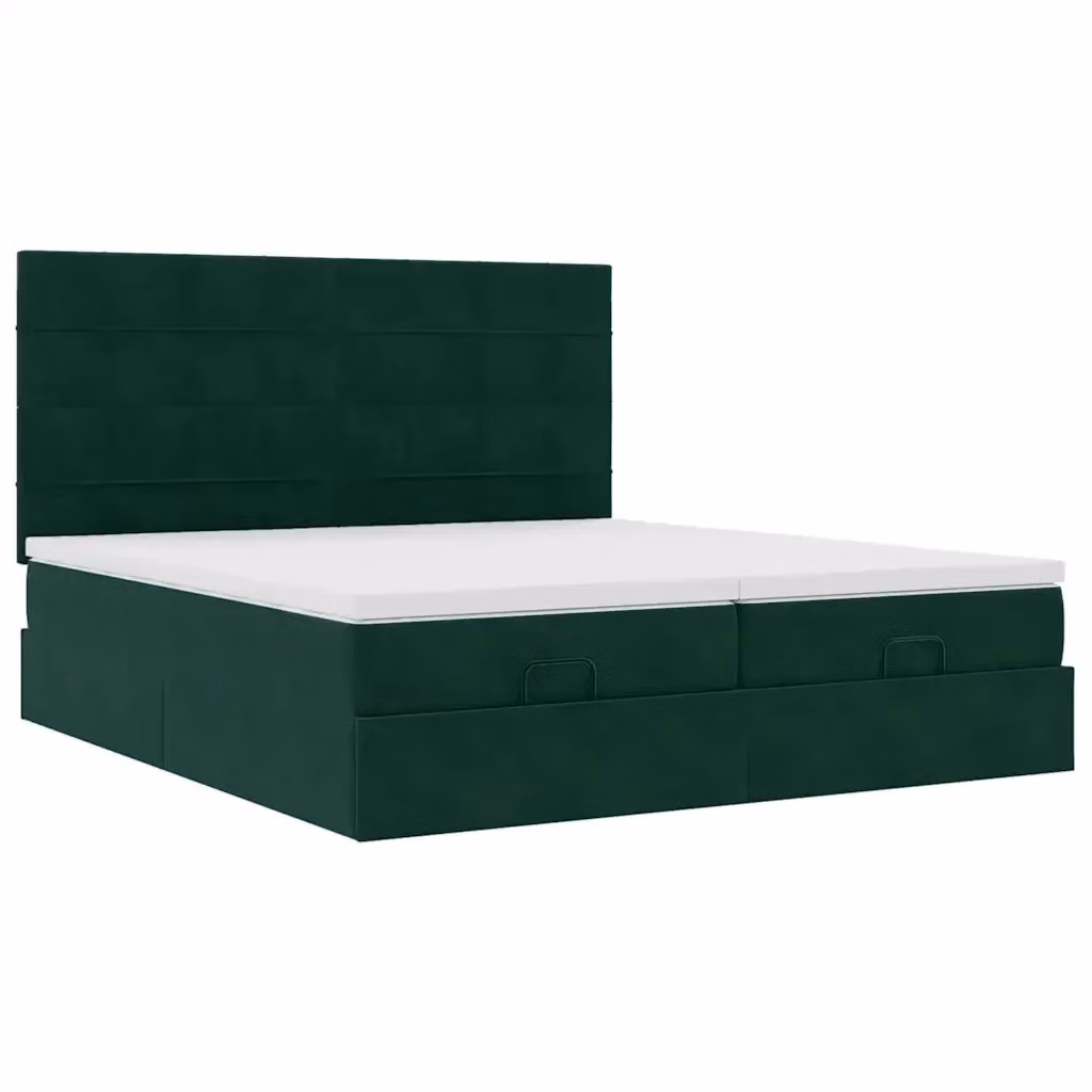 Letto con contenitore a sollevamento vidaXL in velluto verde e bianco con illuminazione sottostante e porte USB L/P/H: 180 x 203 x 128 cm – 2