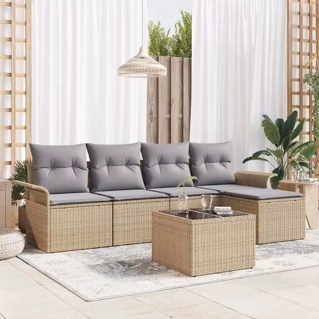 Set Divano da Giardino 6 pz Beige polyrattan 3353999