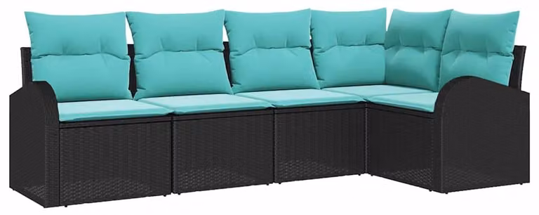 Set da giardino composto da 5 pezzi, in rattan sintetico nero e turchese