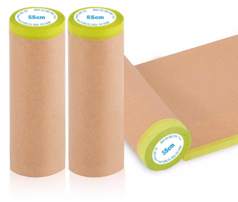 Carta protettiva per pittura, 3 rotoli di carta protettiva con strisce adesive, nastro adesivo autoadesivo da 55 cm x 15 cm per proteggere vernici o per mascherare finestre, nastro adesivo per pittura