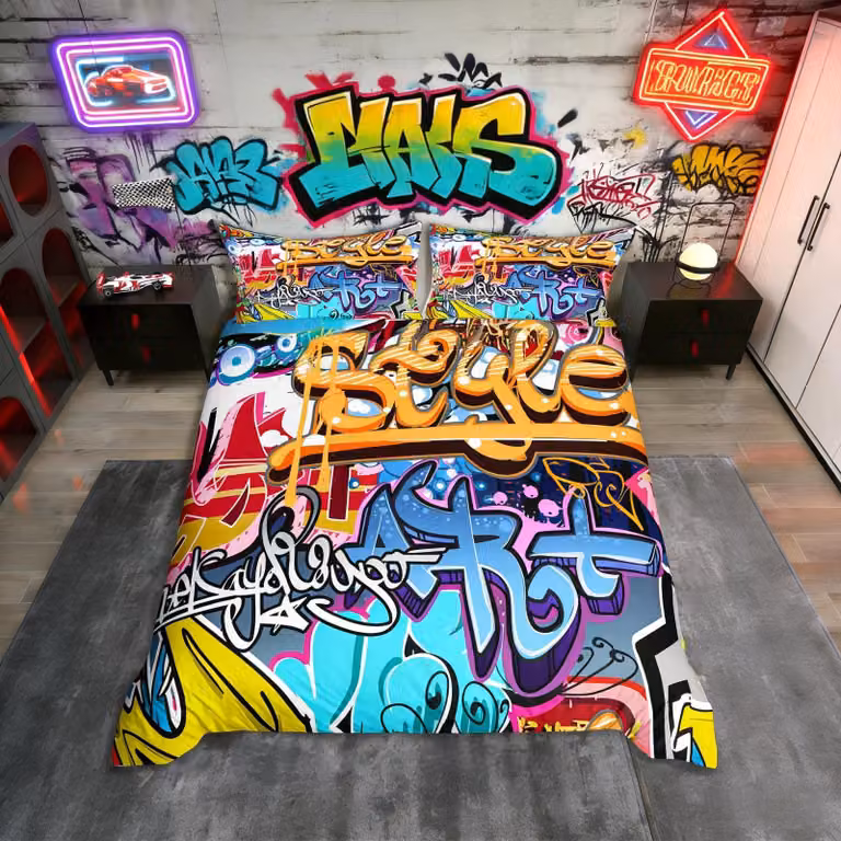 Solidchoice - Set di copripiumino e federe con motivo graffiti per bambini
