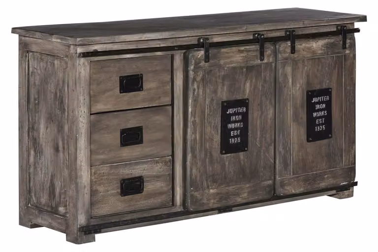 MASSIVMOEBEL24 | credenza in legno di Mango 150x45x80 grigio scuro laccato RAILWAY #200