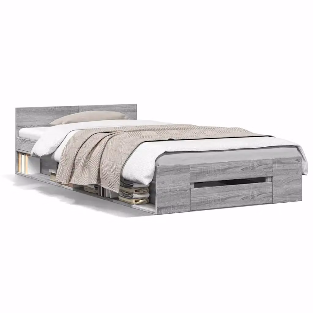 vidaXL Giroletto con Cassetto in Legno Multistrato Grigio, L/P/H: 190 x 90 x 45 cm – 2