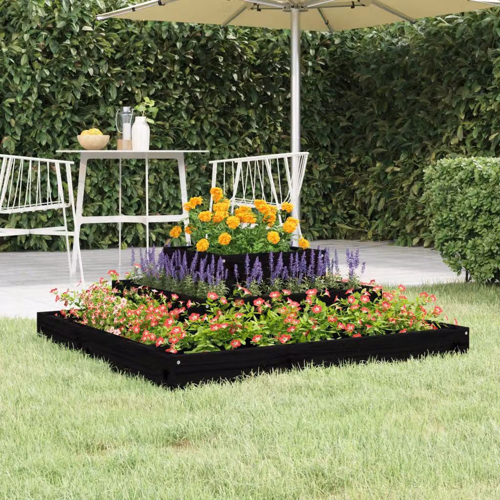 vidaXL Fioriera in Legno Massello di Pino Nera L: 80 cm, P: 80 cm, H: 27 cm