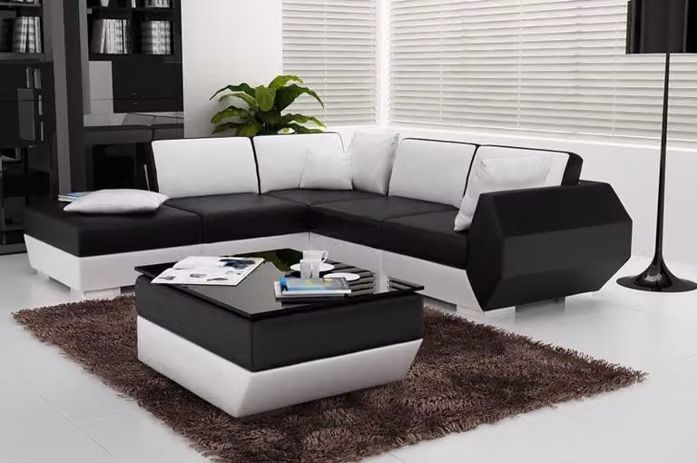 Ecksofa Ledersofa Polster Wohnlandschaft Couch Sofa Eckgarnitur L-Form Weiß