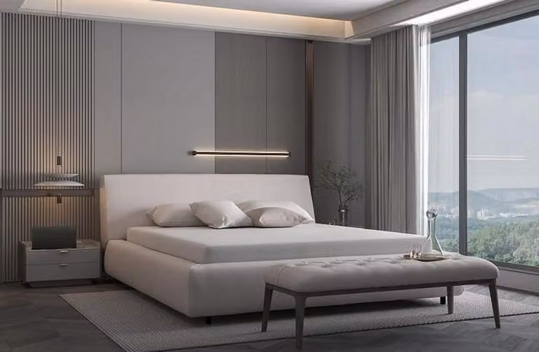 Weißes Textilbett Schlafzimmer Doppelbetten Designer Polsterbett