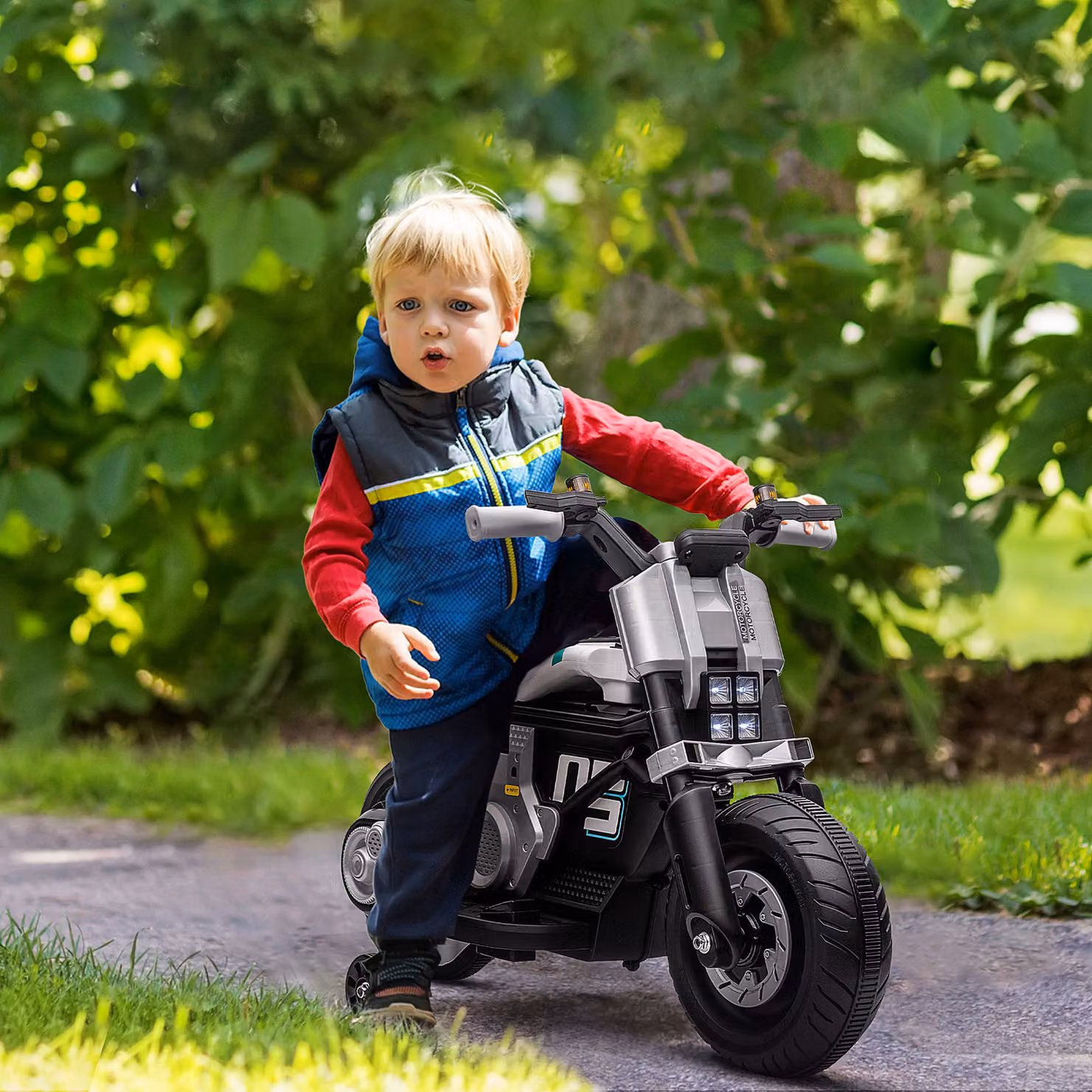 Moto Elettrica per Bambini HOMCOM con Luci, Suoni e Musica, Bianco e Nero, L/P/H: 86 x 44 x 58 cm – 2