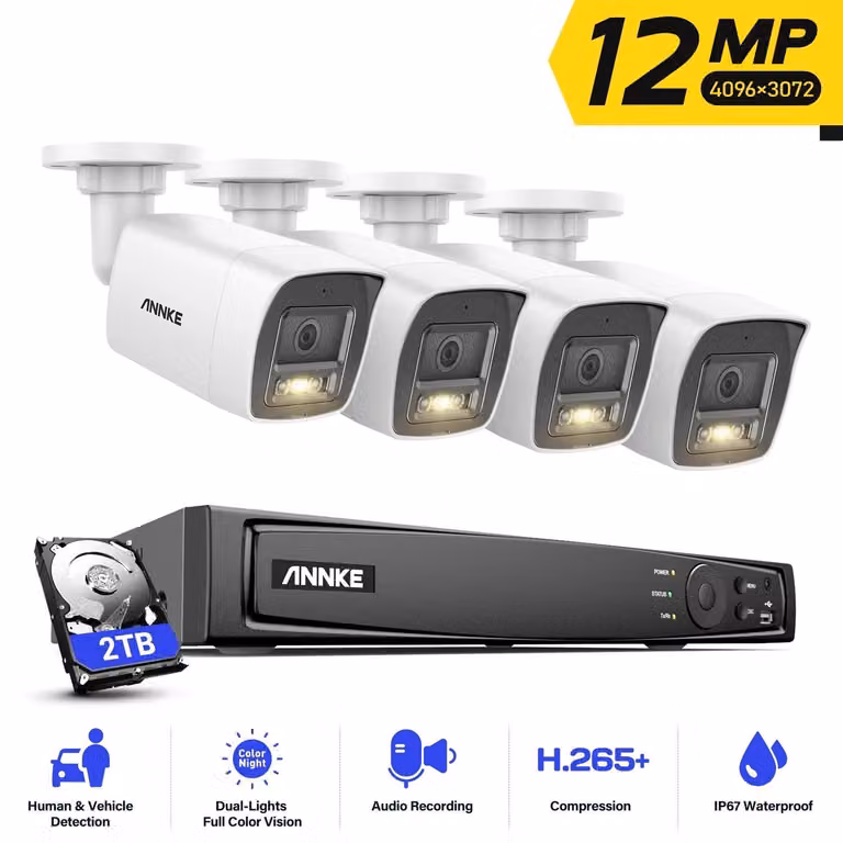 Telecamera di sicurezza - Telecamera di sorveglianza - Telecamera CCTV - Sistema di sicurezza domestica - Sistema di videosorveglianza - Risoluzione 12MP