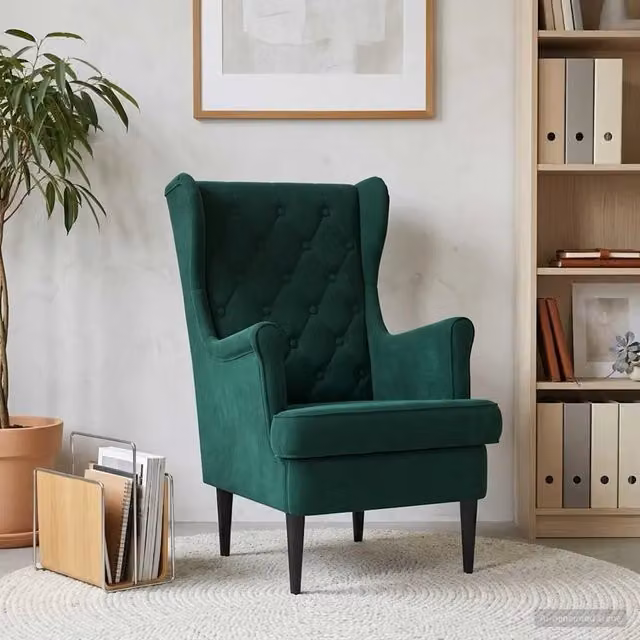 Poltrona Lounge Moderna in Velluto Verde con Braccioli e Struttura in Legno e Metallo