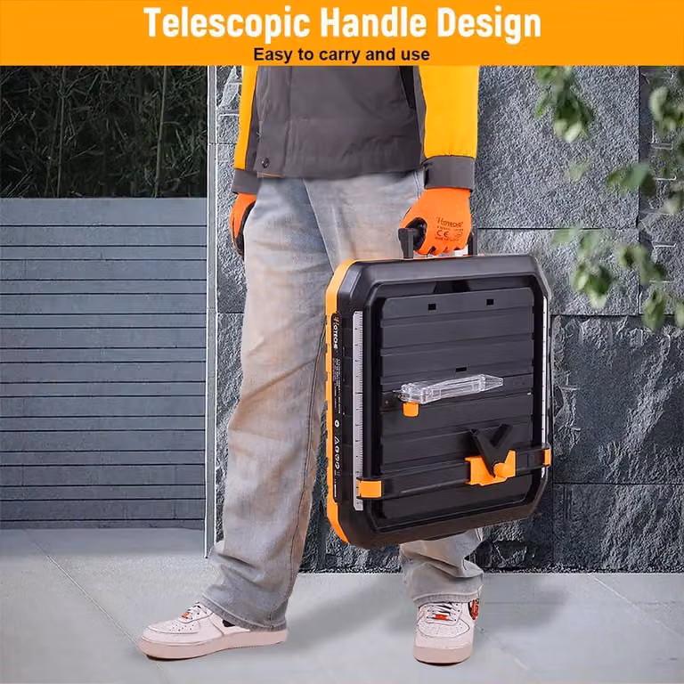 Tagliapiastrelle elettrico, 500 watt, con interruttore elettromagnetico, 5200 giri/minuto, superficie di lavoro 330 x 360 mm, profondità di taglio 22,5 mm a 90 gradi e 1