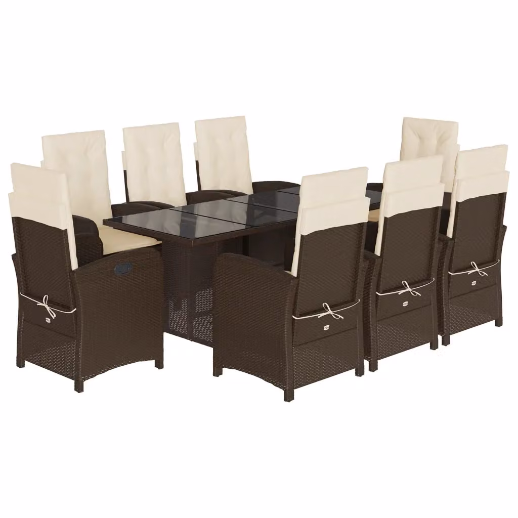 vidaXL Set da Pranzo da Giardino 9pz in Polyrattan Marrone con Cuscini e Tavolo in Vetro – 2