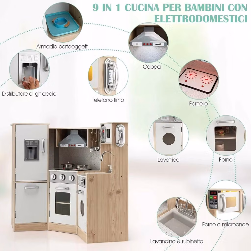 Set da cucina giocattolo in legno Costway bianco per bambini con accessori per lo sviluppo cognitivo e motorio L/P/H: 105 x 85 x 49 cm – 2