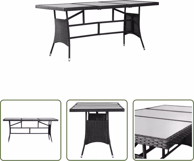 The Living Store Tavolo da giardino nero 170x80x74 cm Poly Rattan