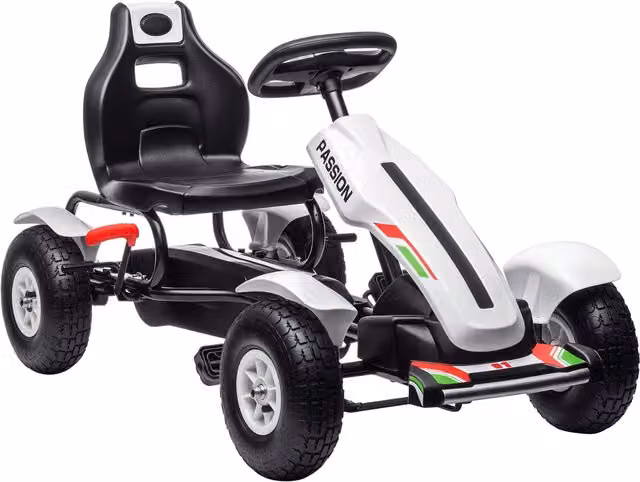 Go Kart a Pedali HOMCOM per Bambini con Sedile Regolabile e Freno a Mano, Plastica e Metallo, Bianco, L 121 x P 58 x H 61 cm