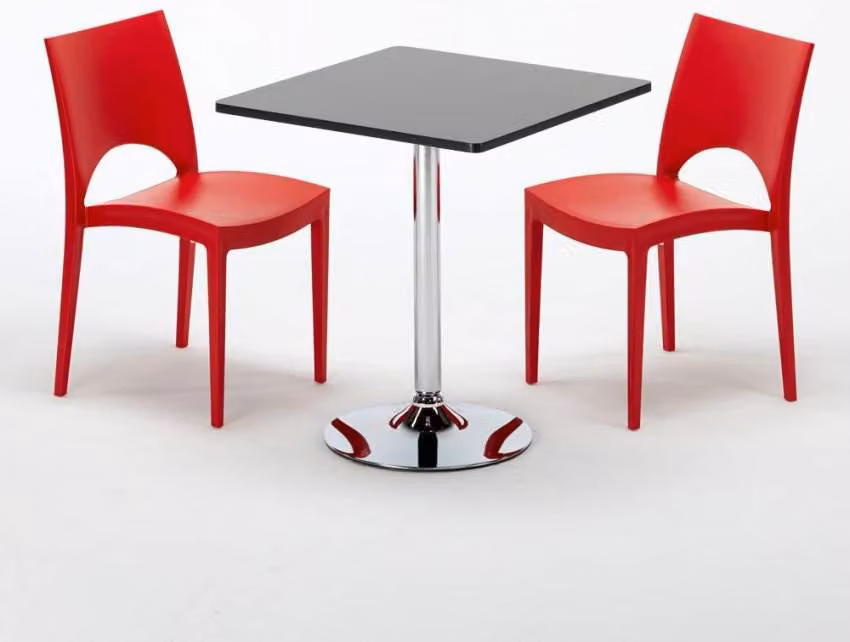 Tavolo quadrato nero e 2 sedie Set di aste per interni in polipropilene colorato Grand Soleil Paris Mojito - Rosso